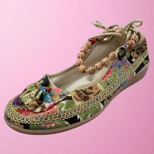 BRAND NEW Handmade Boho/Indian JUTTI Flats🎀BeadedAnkleStrap🎀Floral🎀Size41/US10!!